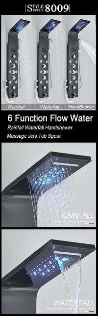 Robinet de douche à lumière LED noire, salle de bains, SPA, Jet de Massage, système de colonne de douche, cascade, panneau de douche de pluie, robinet pulvérisateur de Bidet