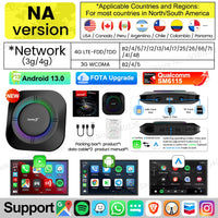 CarlinKit Android 13 LED AI Box, boîtier multimédia intelligent pour voiture, CarPlay sans fil, Android Auto sans fil, puce Qualcomm, carte SD extensible jusqu'à 512 Go