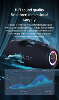 Haut-parleurs sans fil Zealot S78 100W, technologie DSP, lumière de rêve, haut-parleur de subwoofer portable extérieur, double appairage, 24000mAh.