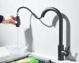 Robinet d'évier de cuisine extractible, deux fonctions, mitigeur d'eau chaude et froide à poignée unique, monté sur le pont