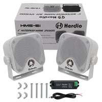 Herdio 4'' Haut-parleur étanche Bluetooth marin 100W robuste pour bateau, montage en surface, pour camping-car, mini-chargeuse, VTT, UTV, RZR, voiturette de golf