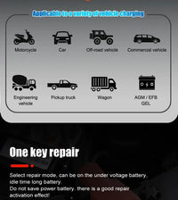 Chargeur de batterie portable 20 A/10 A pour voiture, moto et camion (12 V/24 V), automatique, AGM LiFePO4, plomb-acide, avec fonction marche/arrêt et réparation.