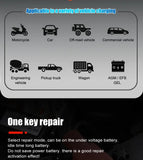 Chargeur de batterie portable 20 A/10 A pour voiture, moto et camion (12 V/24 V), automatique, AGM LiFePO4, plomb-acide, avec fonction marche/arrêt et réparation.