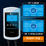 Feyree 22KW 32A Type2 EV chargeur 11KW 3P EVSE Wallbox 7.6KW 1P 4.3 pouces écran nouveau Smart APP contrôle Station de charge chargeur de voiture