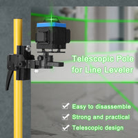 Perche télescopique de 4,2 m max. pour niveau à bulle, en alliage d'aluminium, réglable en hauteur, avec support extensible pour niveau laser 1/4'' et 5/8''.