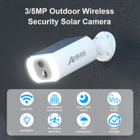 ANRAN 2K caméra de sécurité solaire 3/5MP extérieur sans fil 2.4G WIFI caméra batterie caméra projecteur couleur Vision nocturne ne peut pas ajouter NVR