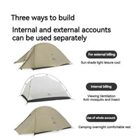 Tente de camping ultralégère Naturehike Cloud Up Pro pour 2 personnes, 3 saisons, moustiquaire 20D, portable, pour la randonnée et les voyages en plein air, avec tapis de sol.