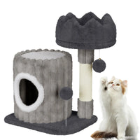 Arbre à chat Oak & Tea petit modèle 53 cm avec griffoir, niche et 2 balles de jeu. Maison pour chats et chatons, gris clair.