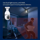 Caméra de sécurité sans fil WiFi 5 GHz, 360°, compatible avec l'application Ease Life et utilisable en intérieur et extérieur (culot E27 à visser).