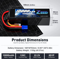 Batterie ZEEE Lipo 6S 10000mAh 22,2V 120C pour drone FPV, avec étui souple et prise EC5, compatible avec voitures et bateaux RC de type désert. Pièces détachées incluses.