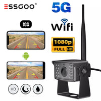 ESSGOO Caméra de Recul Sans Fil 5G WIFI pour Téléphone Android iPhone Voiture IP67 Étanche Angle Large de 120° 1080P pour Camion, Remorque, Camping-Car, Van