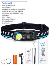 TrustFire MC12 EDC lampe frontale LED puissante 1000Lumens lampe frontale Rechargeable magnétique XP-L HI lampe torche de Camping