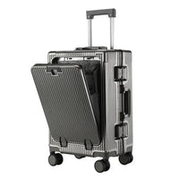 Valise à bagages roulante de grande capacité à ouverture frontale, cadre en aluminium, valise d'embarquement avec chargeur USB et porte-gobelets