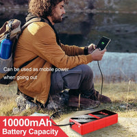 Démarreur de voiture EAFC 2000A avec compresseur d'air, écran LCD, chargeur de batterie externe et gonfleur de pneus.