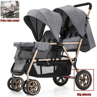 STOCK ue poussettes jumeaux Double enfants deux sièges poussettes chariot pliable vente en gros bébé poussette sièges avant et arrière