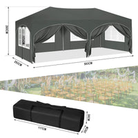 WOLTU Gazebo de pavillon pliant réglable 3x6m avec 6 parois latérales Tente de fête de protection UV étanche avec sac de transport pour pique-nique