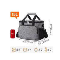 Sac à lunch en tissu Oxford gris, grande capacité, avec bandoulière et anses, étanche et portable.