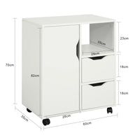 SoBuy FBT105-W table d'imprimante avec 2 tiroirs et 1 porte fichiers armoire rouleau conteneur chariot de bureau chariot latéral conteneur de bureau blanc