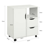 SoBuy FBT105-W table d'imprimante avec 2 tiroirs et 1 porte fichiers armoire rouleau conteneur chariot de bureau chariot latéral conteneur de bureau blanc