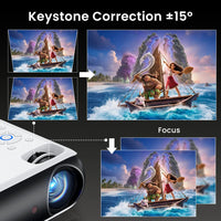 Projecteur Bluetooth HAPPRUN natif 1080P, projecteur de films extérieur portable Full HD avec haut-parleur intégré, avec HDMI, USB, AV