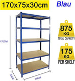 Étagère Industrielle Lourde 5 Niveaux Réglables 875KG Charge Max, Sans Boulons - Rangement Métal Garage Atelier Cave Entrepôt 200x100x50cm