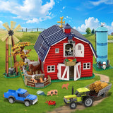 Ensemble de Construction de grange de ferme avec lumière, avec moulin à vent, tracteur, cheval, animaux, grand grange, jouet de Construction, Kit de briques pour adultes et adolescents de 8 ans et plus