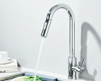 Robinet d'évier de cuisine extractible, deux fonctions, mitigeur d'eau chaude et froide à poignée unique, monté sur le pont