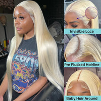 Perruque Wiggogo 613 Transparent HD Lace Frontal 13X6 Blond lisse, cheveux humains brésiliens pré-épilés, 13X4