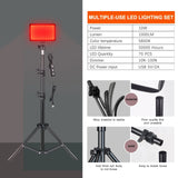 Kit d'éclairage LED pour studio photo et vidéo avec trépied et filtres RVB, idéal pour les prises de vue en direct et le streaming sur YouTube.