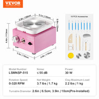 SucceBuy Mini roue de poterie 0-320 tr/min vitesse réglable bassin détachable 2,56 pouces/3,94 pouces 2 platines Art artisanat travail maison bricolage rose