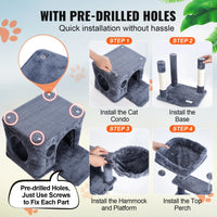 SucceBuy Arbre à chat pour chats d'intérieur Tour à chat avec chat condo Poste à gratter en sisal HamacTop Perche Plateformes de saut Gris foncé