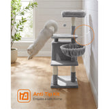 Feandrea Arbre à Chat Multi-Niveaux, Hauteur 110 cm, Niche, Gris Clair PCT52W