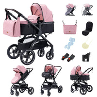 Poussette 3 en 1, poussette à quatre roues, poussette 2 en 1, poussette légère, poussette multifonctions, landau, pouf
