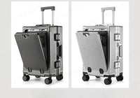 Valise à bagages roulante de grande capacité à ouverture frontale, cadre en aluminium, valise d'embarquement avec chargeur USB et porte-gobelets