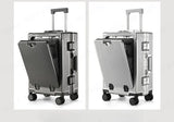 Valise à bagages roulante de grande capacité à ouverture frontale, cadre en aluminium, valise d'embarquement avec chargeur USB et porte-gobelets