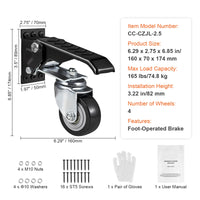 Ensemble de 4 roulettes d'établi SucceBuy 75 kg (165 lb) 6,35 cm (2,5 po) à montage latéral rétractable et pivotantes à 360° pour tables et équipements