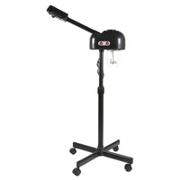 Appareil de soin du visage à vapeur sur pied 800 W noir pour salons de beauté et spas, avec roulettes pivotantes à 360°