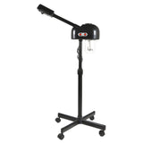 Appareil de soin du visage à vapeur sur pied 800 W noir pour salons de beauté et spas, avec roulettes pivotantes à 360°