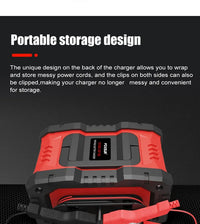 Chargeur de batterie portable 20 A/10 A pour voiture, moto et camion (12 V/24 V), automatique, AGM LiFePO4, plomb-acide, avec fonction marche/arrêt et réparation.