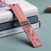 Marque page bois style chinois avec gravures florales