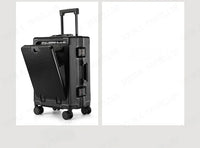 Valise à bagages roulante de grande capacité à ouverture frontale, cadre en aluminium, valise d'embarquement avec chargeur USB et porte-gobelets