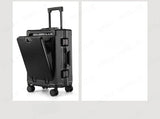 Valise à bagages roulante de grande capacité à ouverture frontale, cadre en aluminium, valise d'embarquement avec chargeur USB et porte-gobelets