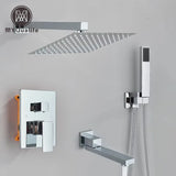 Ensemble de douche à chaud chromé, inverseur en laiton mélangé, robinet de centre commercial, tête de 8 à 16 ", montage mural, commande de boîte encastrée, 2/3 voies