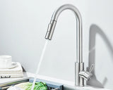 Robinet d'évier de cuisine extractible, deux fonctions, mitigeur d'eau chaude et froide à poignée unique, monté sur le pont