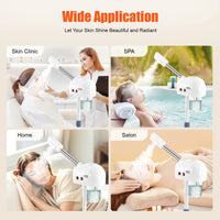 Vaporisateur facial à l'ozone 750 ml, hauteur réglable, rotation à 360°, appareil de soin du visage mobile pour salon de beauté et spa, blanc/noir