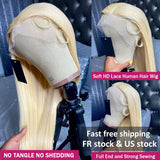 Perruque Wiggogo 613 Transparent HD Lace Frontal 13X6 Blond lisse, cheveux humains brésiliens pré-épilés, 13X4