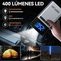 Démarreur de voiture portable BRPOM avec compresseur d'air, gonfleur de pneus, démarreur de batterie de voiture 8000 mAh, boîtier de démarrage, démarreur de batterie de voiture
