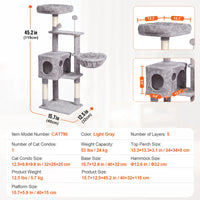 SucceBuy Arbre à chat pour chats d'intérieur Tour à chat avec chat condo Poste à gratter en sisal HamacTop Perche Plateformes de saut Gris foncé