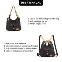 Sac à main KONO pour femme, sac à dos en toile, grand modèle, antivol, sac bandoulière multifonctionnel