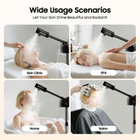 Appareil de soin du visage à vapeur sur pied 800 W noir pour salons de beauté et spas, avec roulettes pivotantes à 360°
